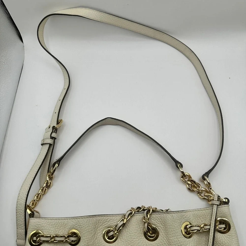 Michael Kors White Leather Drawstring‎ Bucket Bag Gold Chain Shoulder Strap